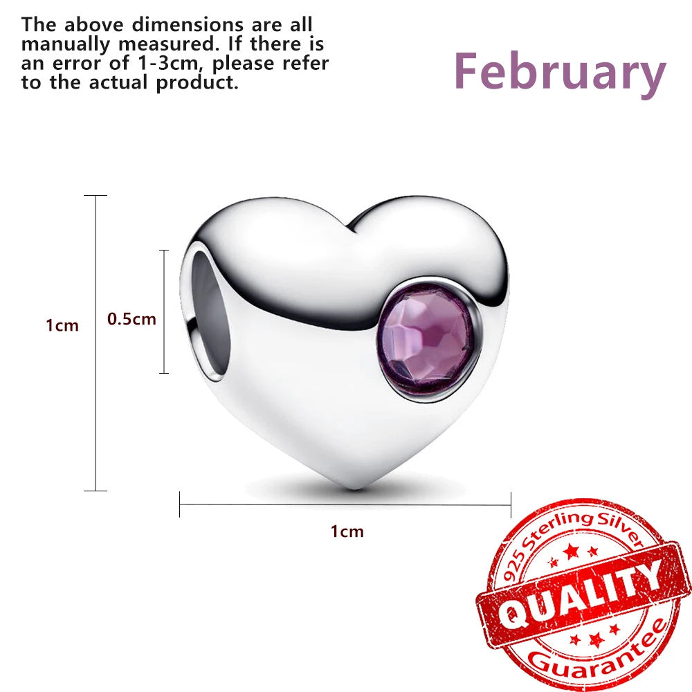 Birthstone Hearts Bracelet Charm Hallmarked S925 Sterling Silver