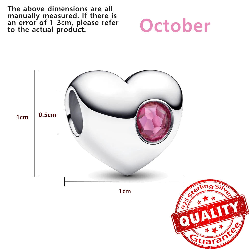 Birthstone Hearts Bracelet Charm Hallmarked S925 Sterling Silver