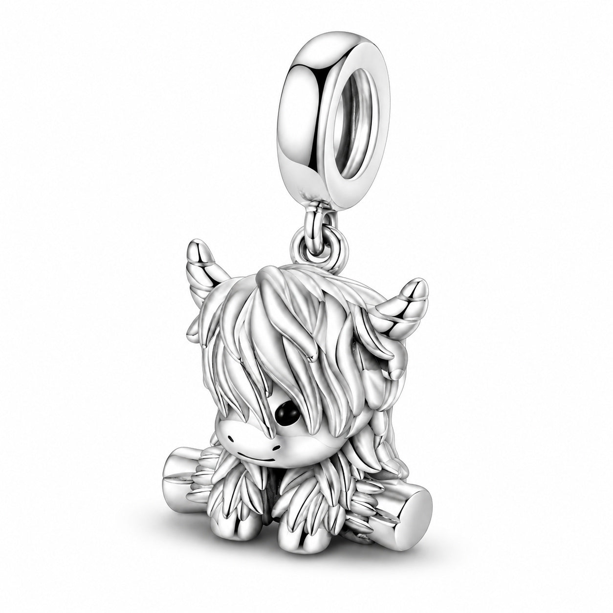 Scottish Highland Cow Dangle Charm S925 Sterling Silver
