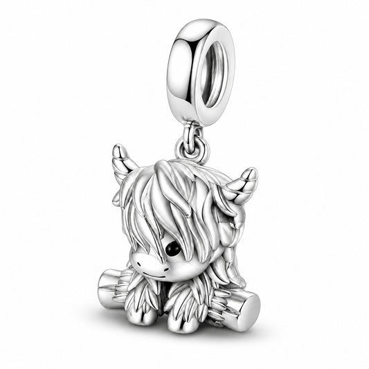 Scottish Highland Cow Dangle Charm S925 Sterling Silver