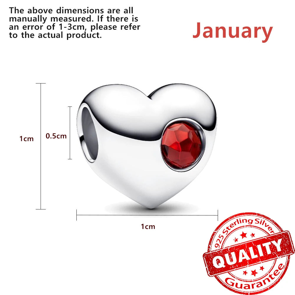Birthstone Hearts Bracelet Charm Hallmarked S925 Sterling Silver