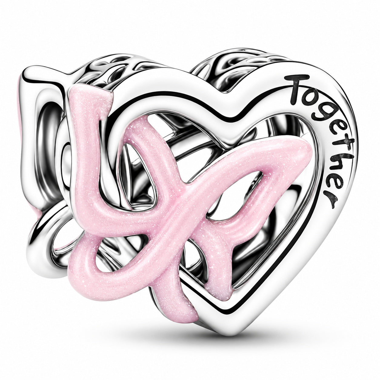 Silver Entwined Heart & Butterfly Charm Hallmarked S925 Sterling Silver
