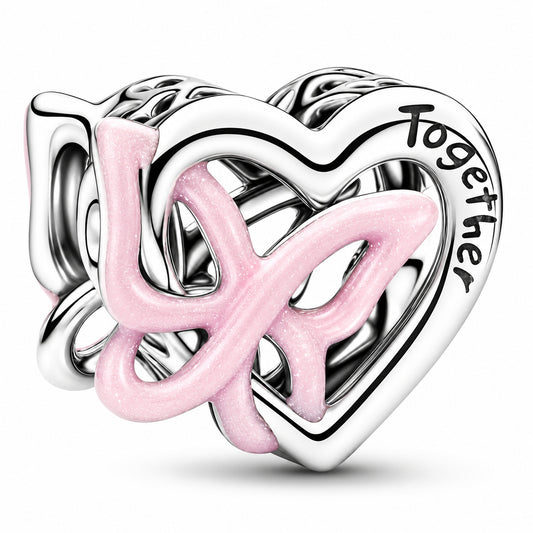 Silver Entwined Heart & Butterfly Charm Hallmarked S925 Sterling Silver