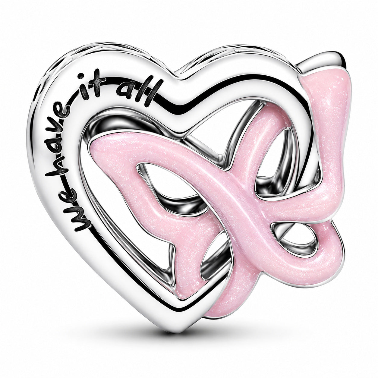 Silver Entwined Heart & Butterfly Charm Hallmarked S925 Sterling Silver