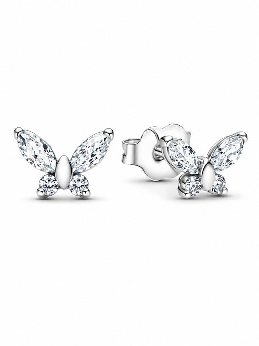 Sterling Silver Sparkling Butterfly Stud Earrings