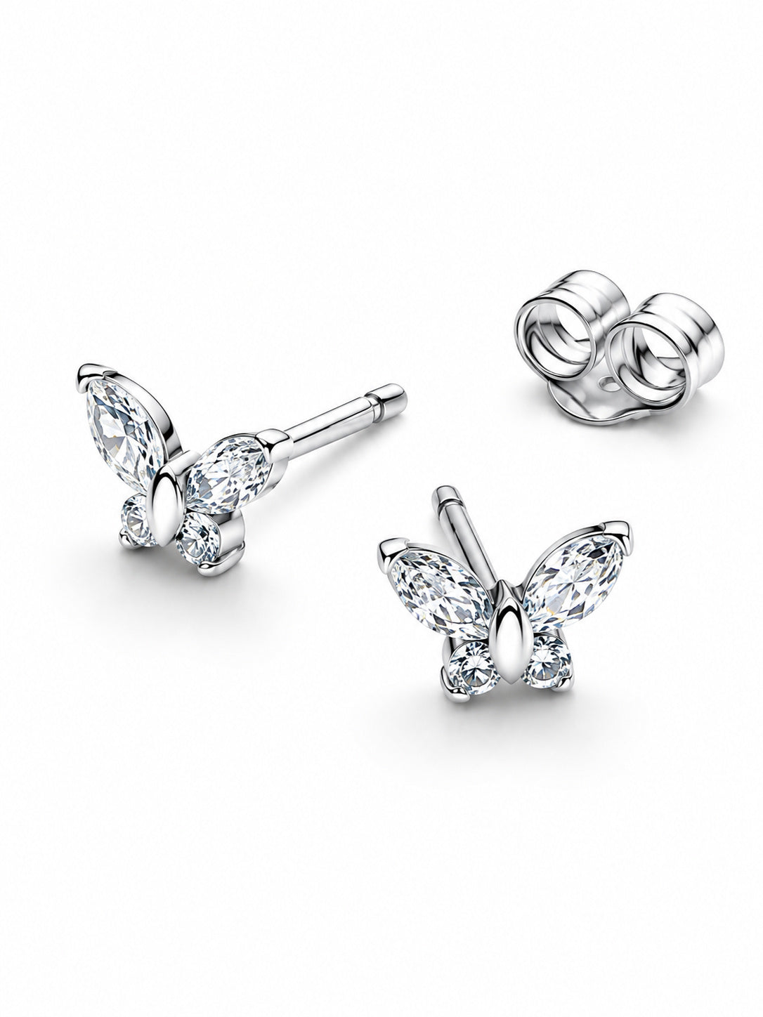 Sterling Silver Sparkling Butterfly Stud Earrings