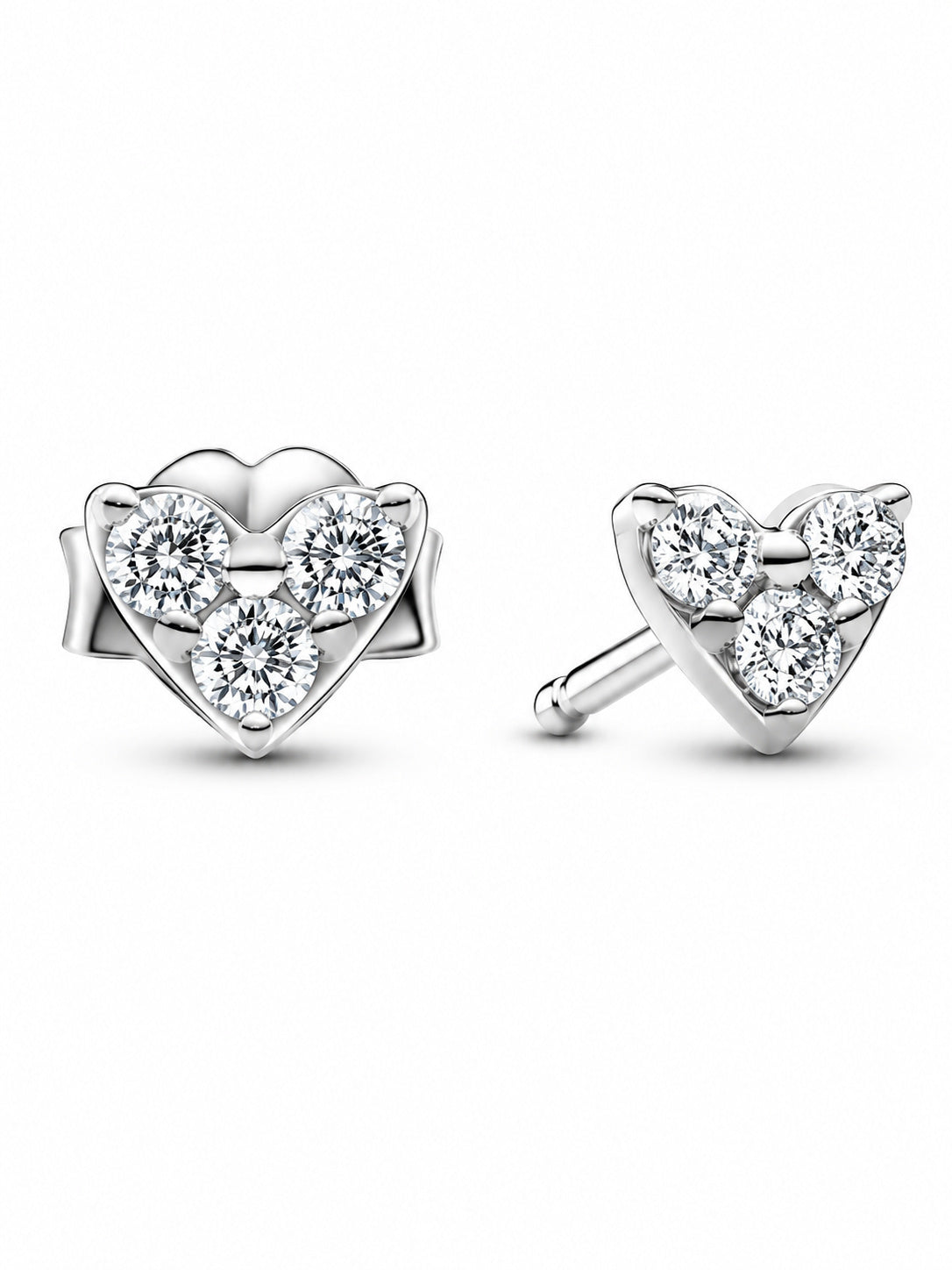 Sterling Silver Triple Stone Heart Stud Earrings