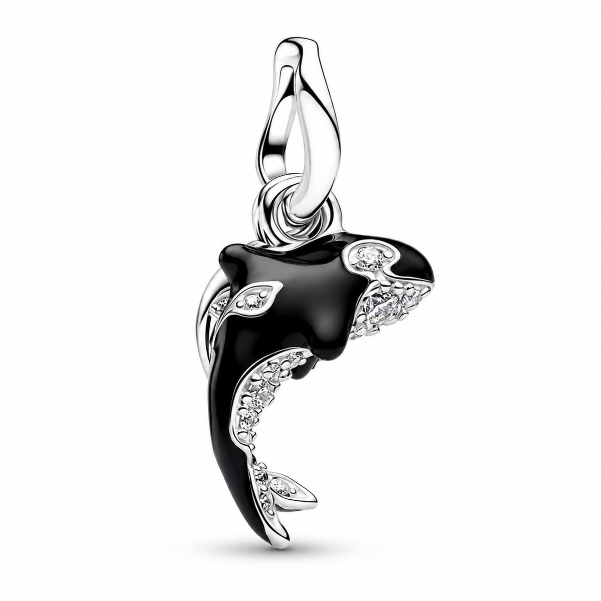 Silver & Cubic Zirconia Orca Dangle Charm Hallmarked S925 Sterling Silver