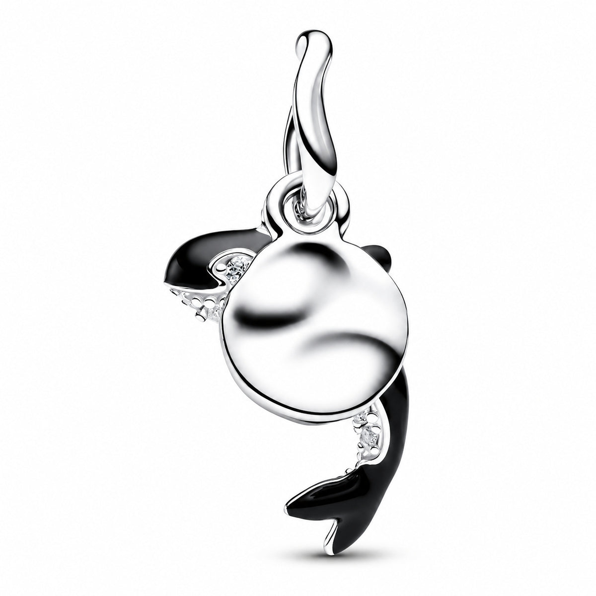 Silver & Cubic Zirconia Orca Dangle Charm Hallmarked S925 Sterling Silver
