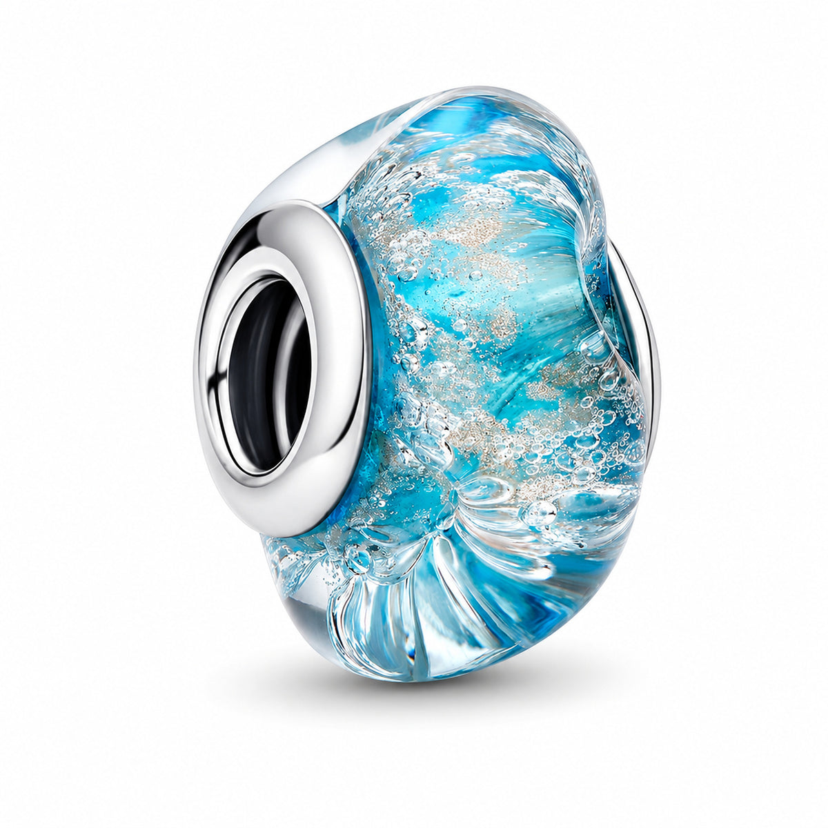 Silver & Turquoise Murano Glass Glitter Charm Hallmarked S925 Sterling Silver