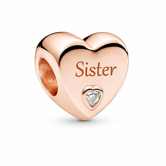 Sister Rose Gold Heart Charm Hallmarked S925 Sterling Silver