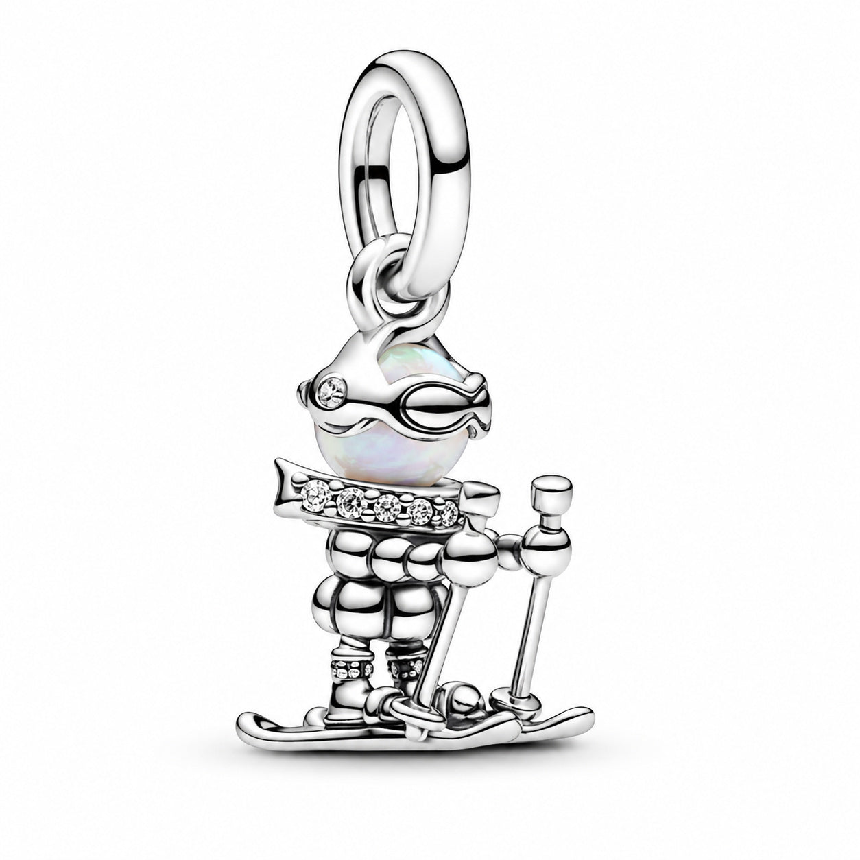 Skier Dangle Charm Hallmarked S925 Sterling Silver