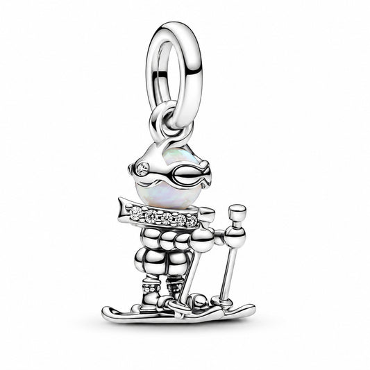 Skier Dangle Charm Hallmarked S925 Sterling Silver