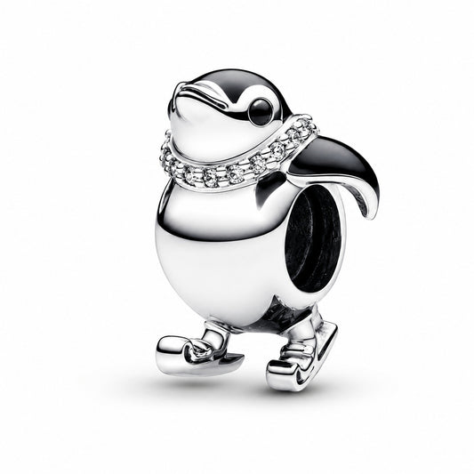 Skiing Penguin Charm Hallmarked S925 Sterling Silver