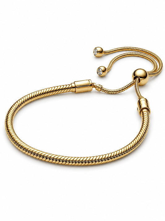 Gold Plated Moments Snake Chain Slider Bracelet Hallmarked S925 Sterling Silver