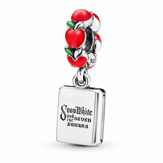 Snow White Book Dangle Charm Hallmarked S925 Sterling Silver
