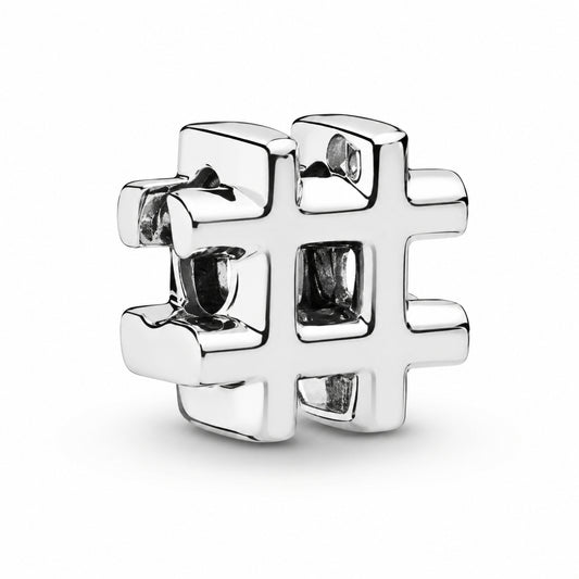 Social Media Influencer Hashtag Charm Hallmarked S925 Sterling Silver