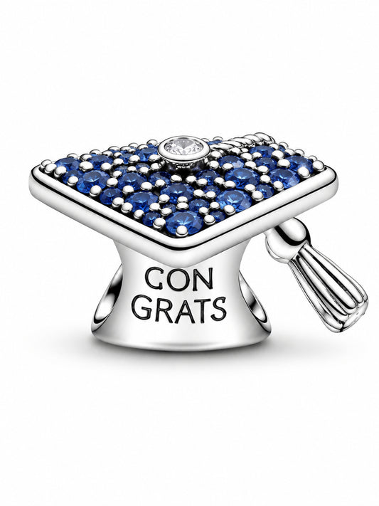 Sparkling Blue 2026 Graduation Cap Charm Hallmarked S925 Sterling Silver