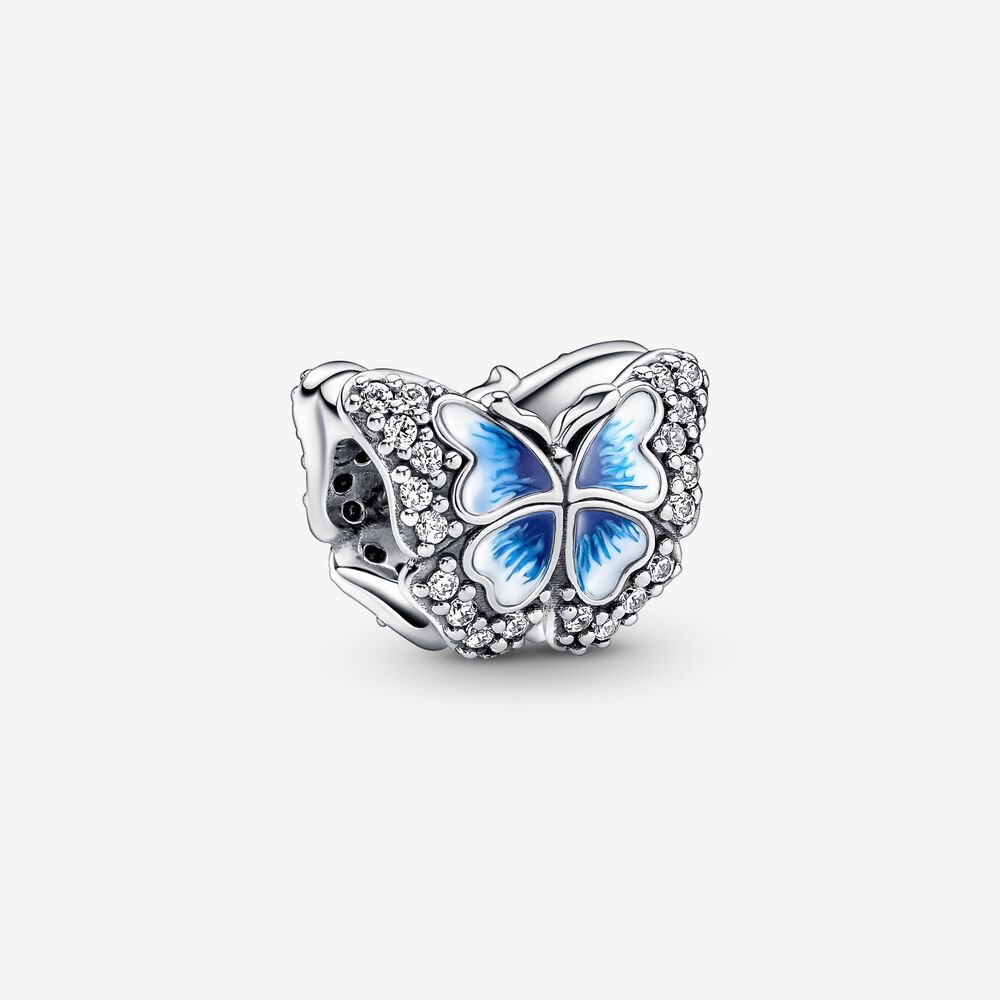 Silver Blue Sparkling Butterfly Charm Hallmarked S925 Sterling Silver