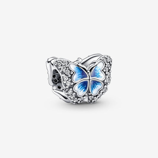 Silver Blue Sparkling Butterfly Charm Hallmarked S925 Sterling Silver