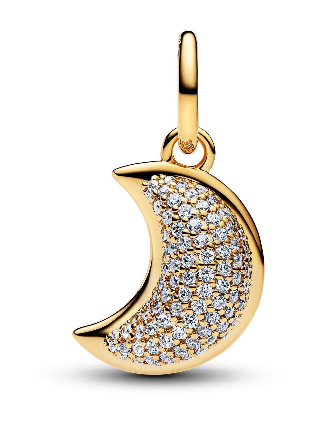 Sparkling Crescent Moon Dangle Charm Hallmarked S925 Sterling Silver