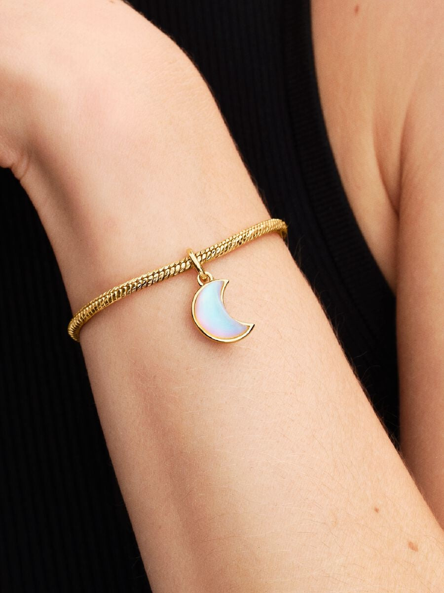 Sparkling Crescent Moon Dangle Charm Hallmarked S925 Sterling Silver