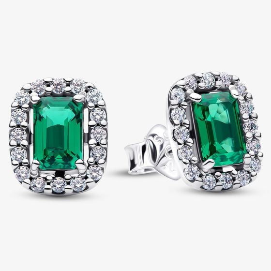 Sparkling Green Rectangular Stud Earrings