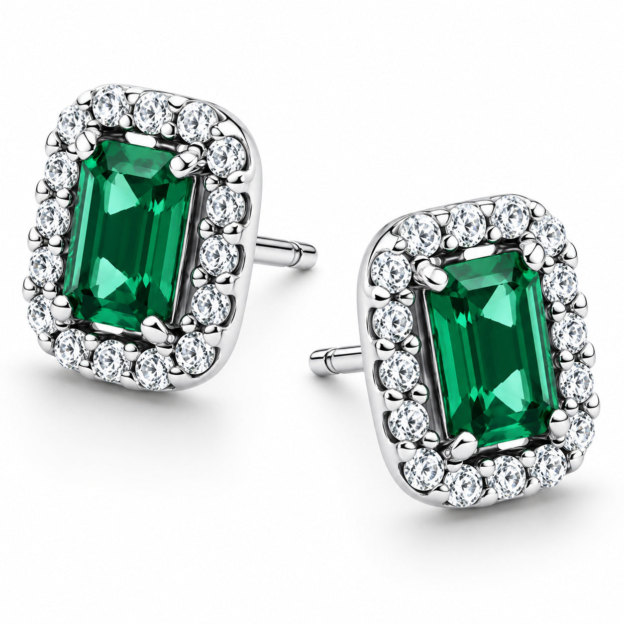 Sparkling Green Rectangular Stud Earrings