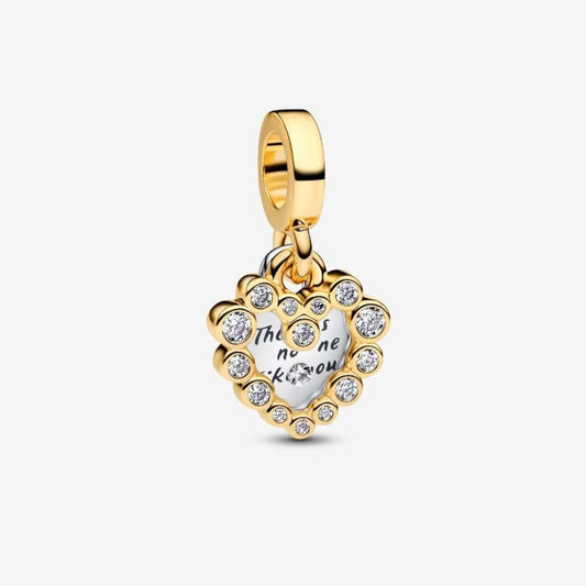 Sparkling Heart Double Dangle Charm Gold Plated  S925 Sterling Silver Charm