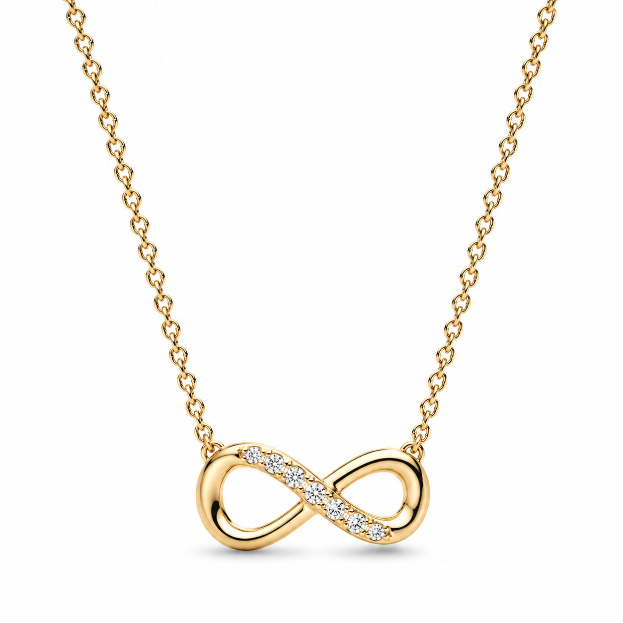 Sparkling Infinity Collier Gold Plated Necklace Hallmarked S925 Sterling Silver
