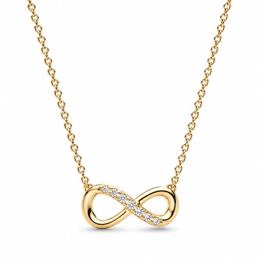 Sparkling Infinity Collier Gold Plated Necklace Hallmarked S925 Sterling Silver