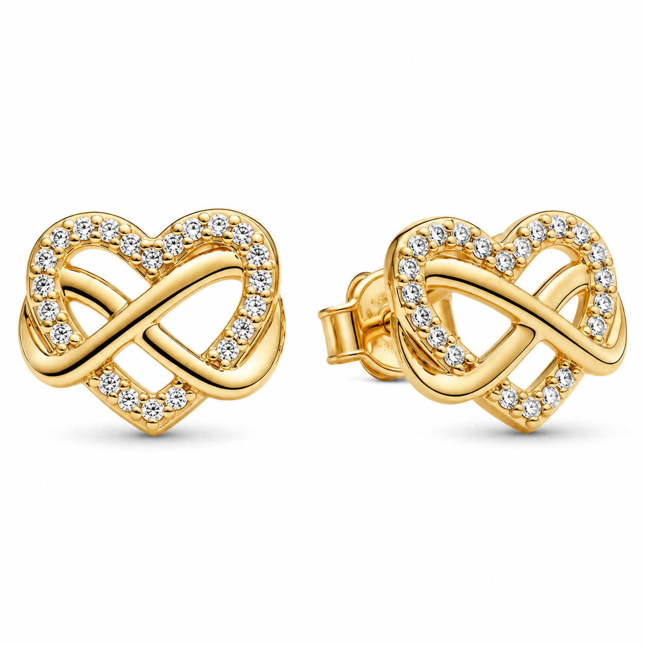 Sparkling Gold Plated Infinity Heart Stud Earrings