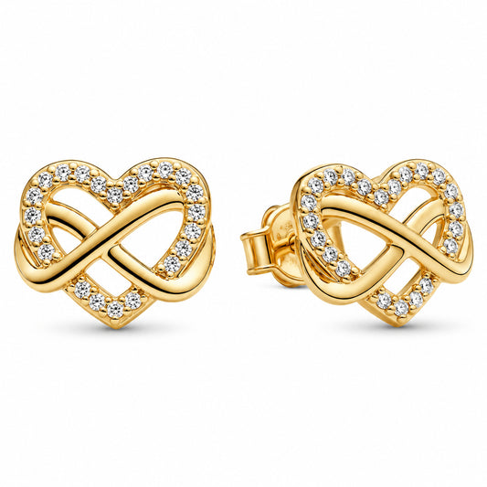 Sparkling Gold Plated Infinity Heart Stud Earrings