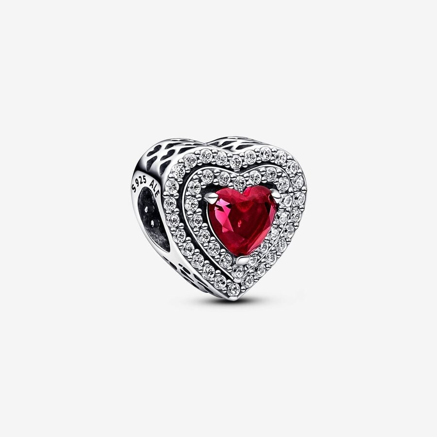 Sparkling Levelled Heart Red Charm Hallmarked S925 Sterling Silver