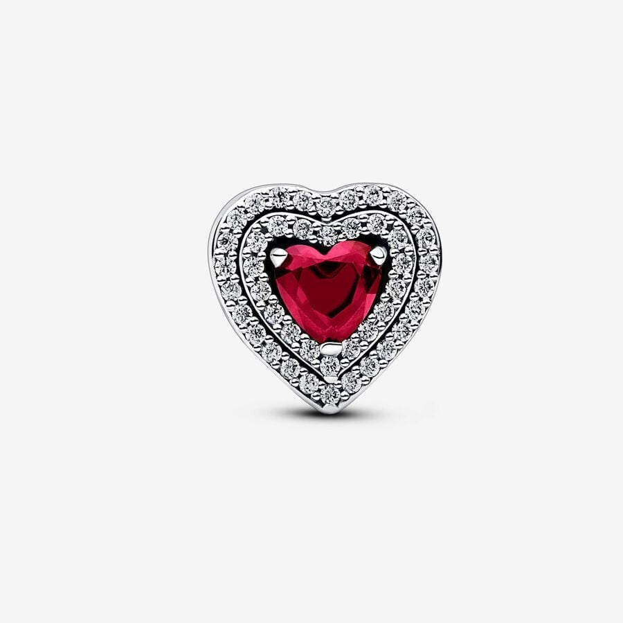 Sparkling Levelled Heart Red Charm Hallmarked S925 Sterling Silver