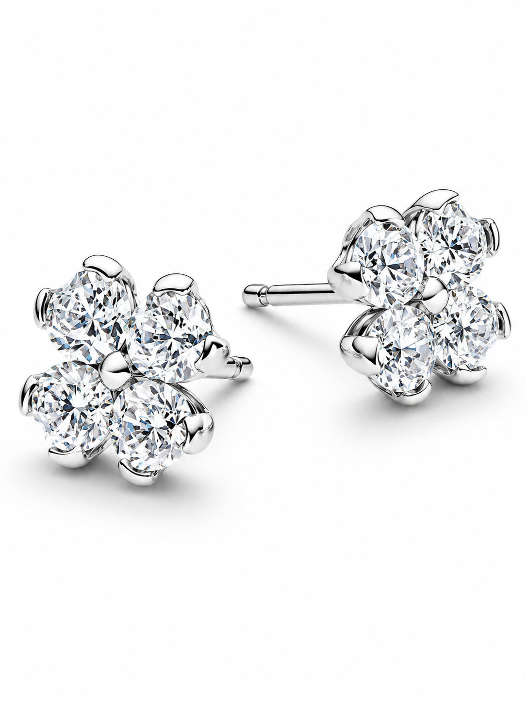 Sparkling Sterling Silver Lucky Clover Stud Earrings