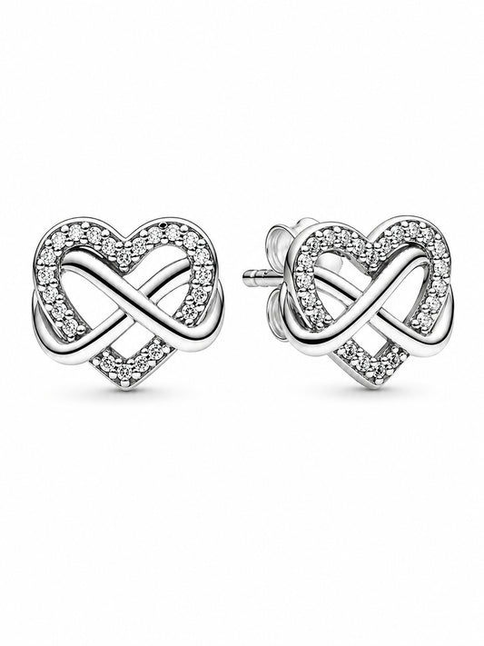 Sparkling Sterling Silver Infinity Heart Stud Earrings