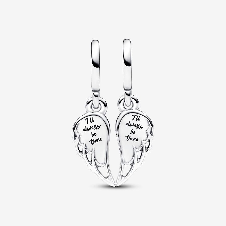 Sparkling Splitable Angel Wings Dangle Charm Hallmarked S925 Sterling Silver