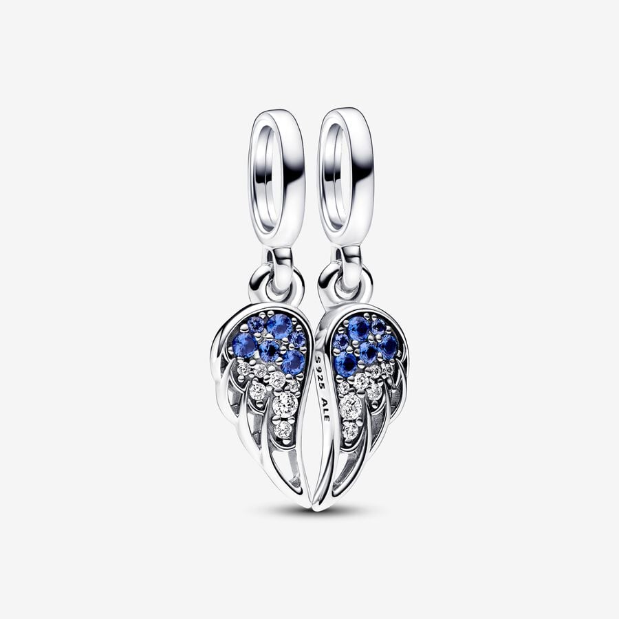 Sparkling Splitable Angel Wings Dangle Charm Hallmarked S925 Sterling Silver