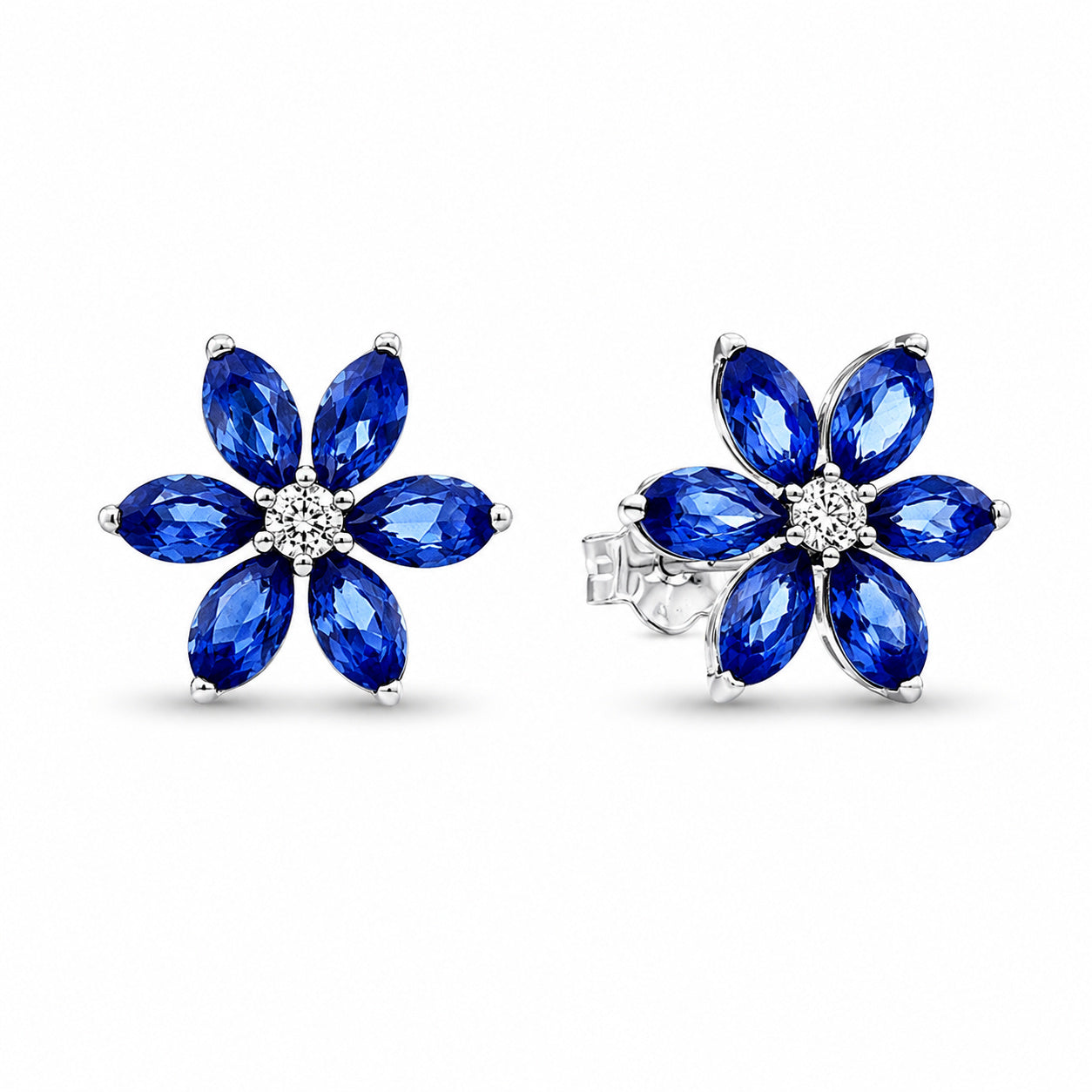 Sparkling Blue Herbarium Cluster Silver Stud Earrings