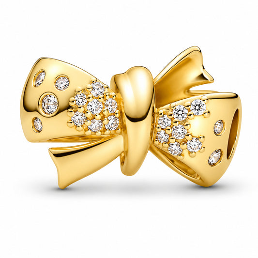 Sparkling Bow Charm Hallmarked S925 Sterling Silver
