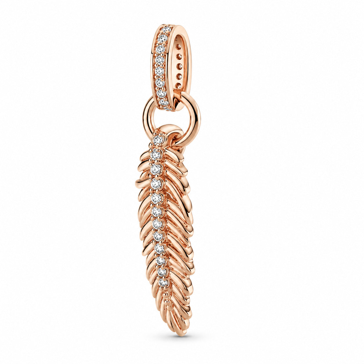 Sparkling Feather Dangle Charm Hallmarked S925 Sterling Silver