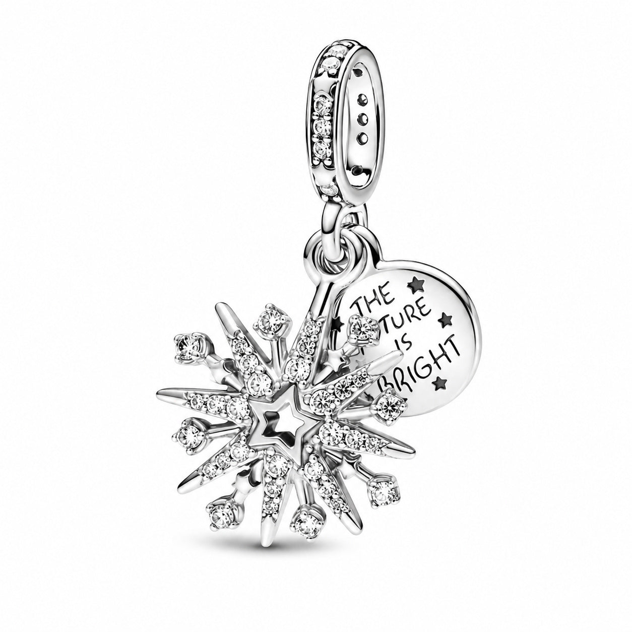 Sparkling Firework Double Dangle Christmas Charm S925 Sterling Silver