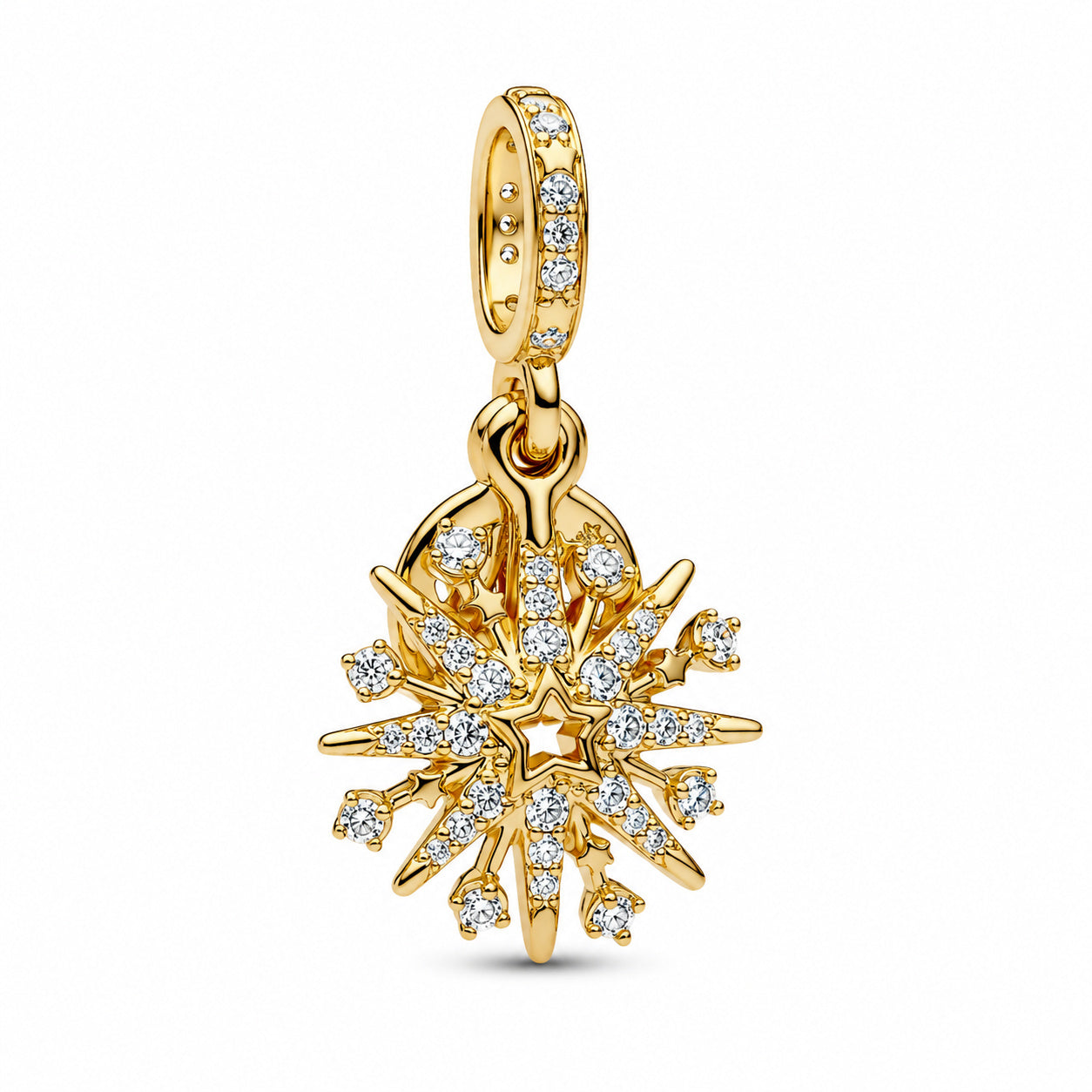 Sparkling Fireworks Double Dangle Golden Charm S925 Sterling Silver
