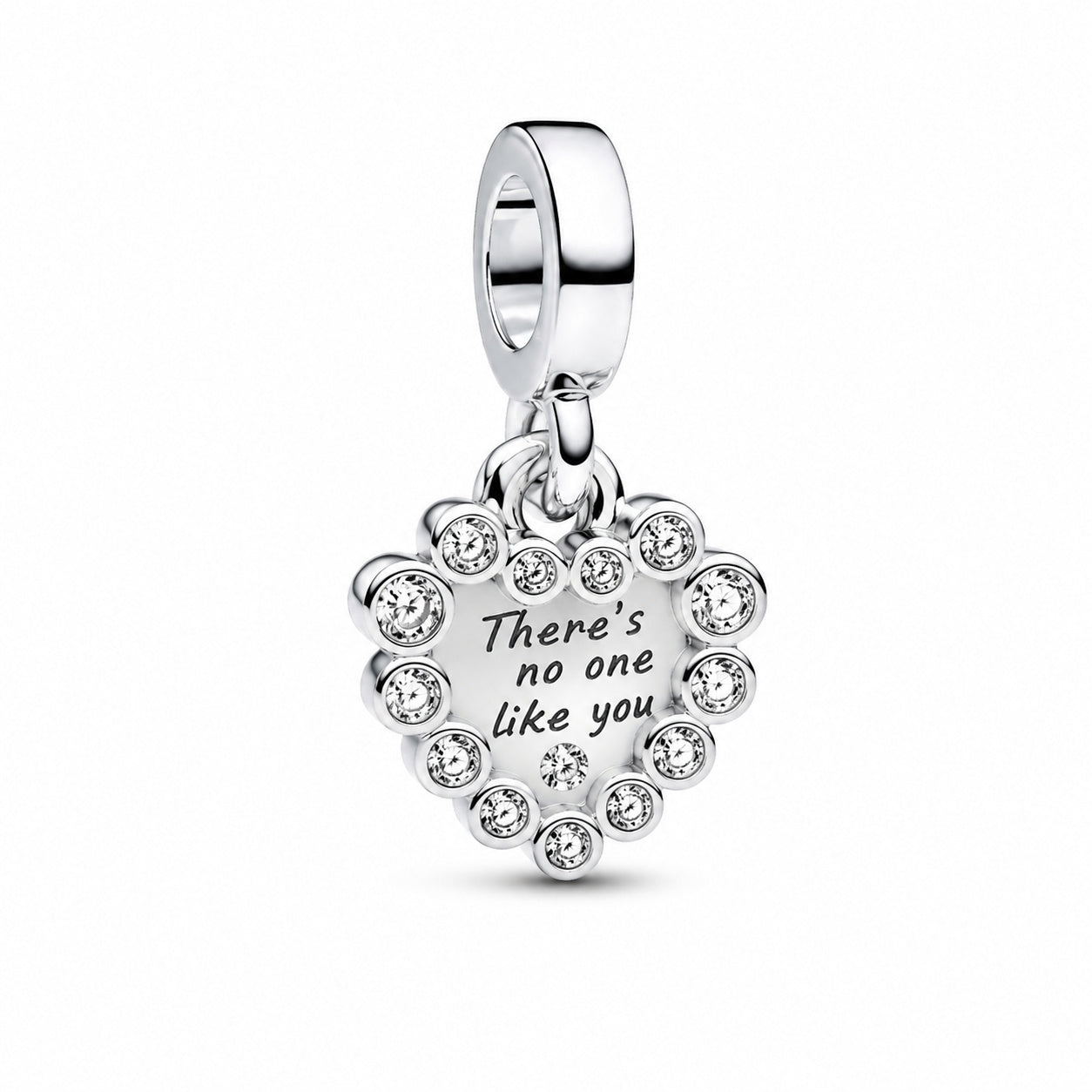 Sparkling Heart Double Hearts Dangle Charm  S925 Sterling Silver Charm