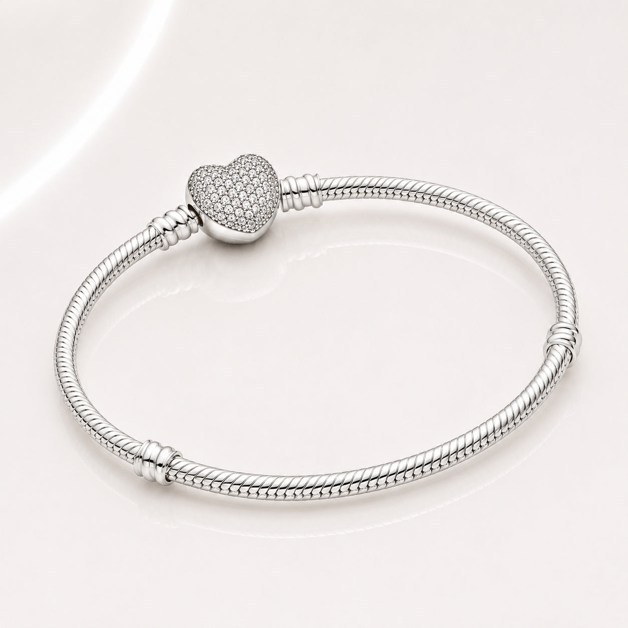 Sparkling Heart & Snake Chain Charm Bracelet