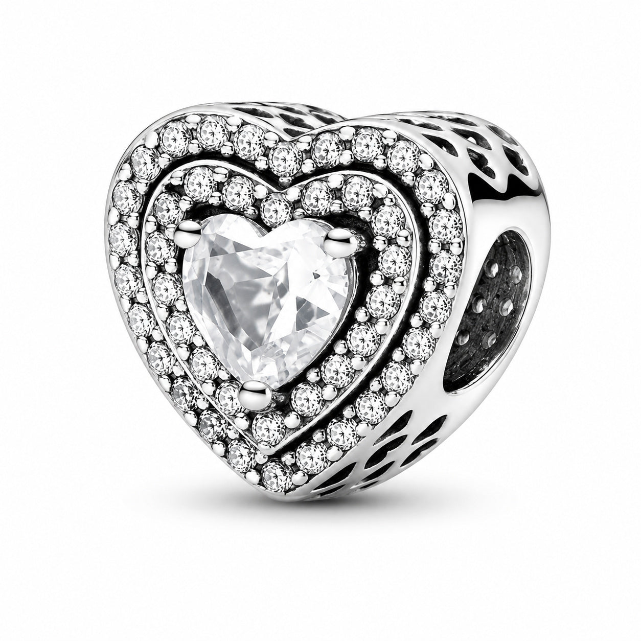 Sparkling Levelled Heart Charm Hallmarked S925 Sterling Silver