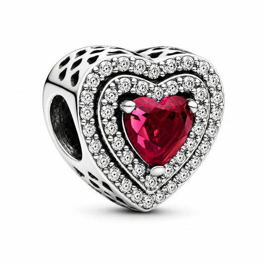 Sparkling Levelled Heart Red Charm Hallmarked S925 Sterling Silver