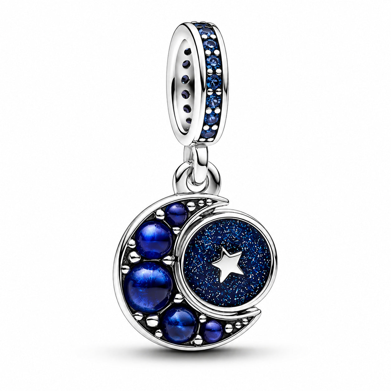 Sparkling Moon Spinning Dangle Charm Hallmarked S925 Sterling Silver
