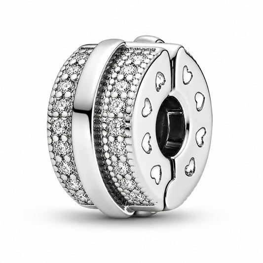 Sparkling Pavé Lines & Logo Charm Hallmarked S925 Hallmarked Compatible Sterling Silver Charm